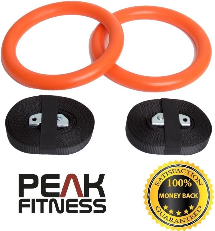 Peak Fitness Gymnastic Rings with adjustable straps, Amazing Gym Rings for Muscular Bodyweight Training to Quickly Build Strength and Lean Muscle Mass, Choice of Colours