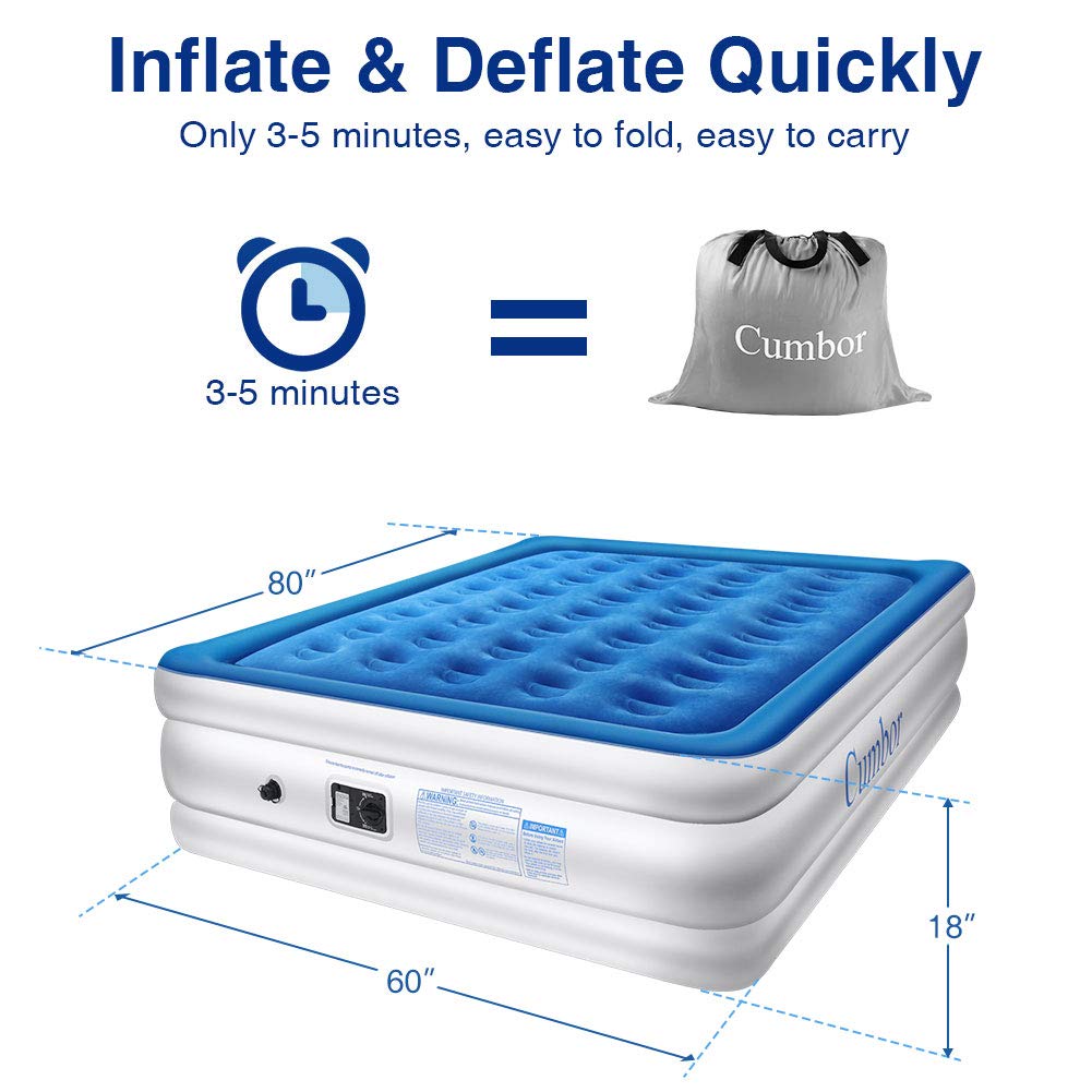 Cumbor Luxury Queen Air Mattress with Builtin Pump, Best Inflatable