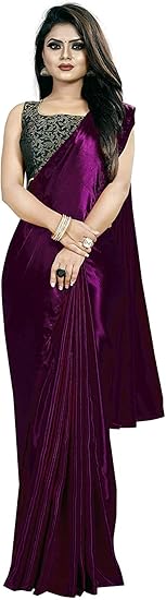 Market Magic World Womens Satin Silk Saree With Blouse Piece