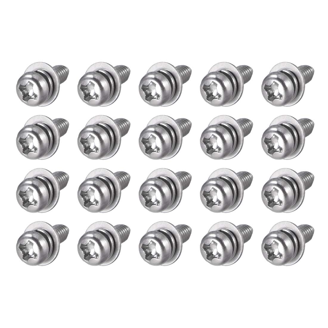 sourcing map M3 x 8mm Stainless Steel Phillips Pan Head Machine Screws Bolts Combine with Spring Washer and Plain Washers 20pcs