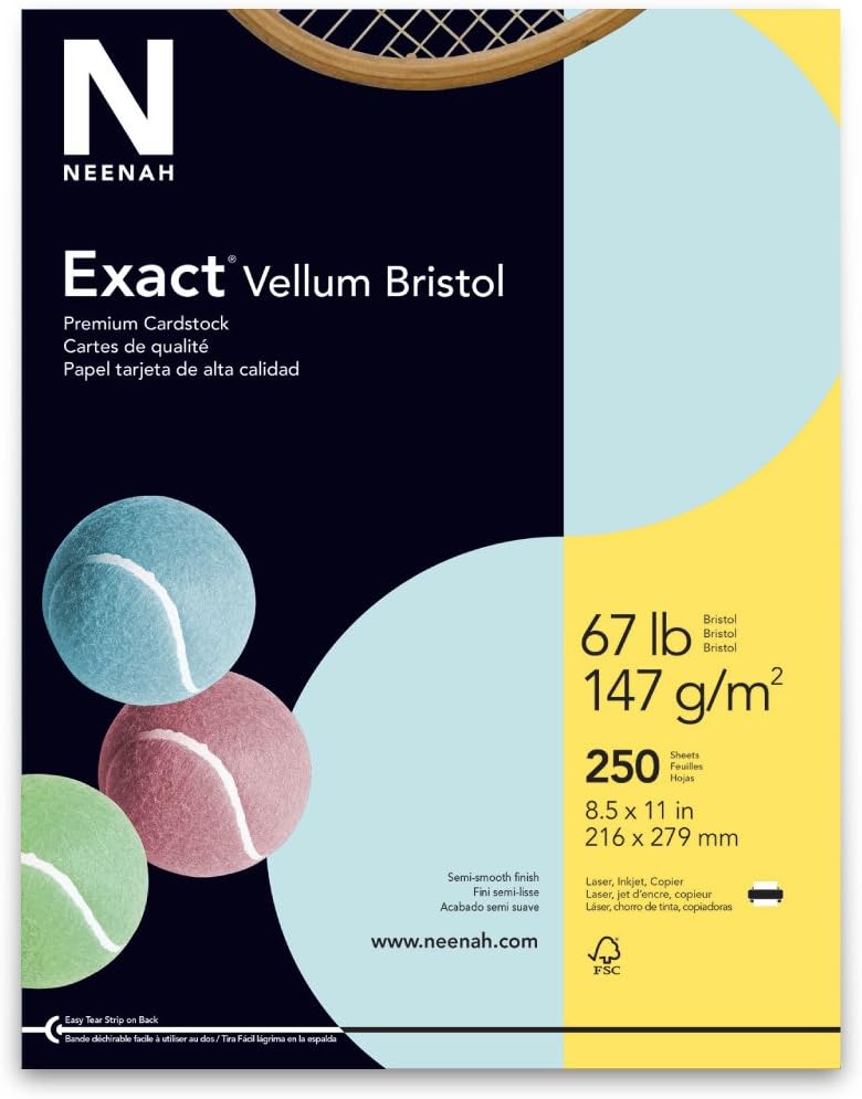 Exact Vellum Bristol, 8.5" x 11", 67 lb/147 GSM, White, 94 Brightness, 250 Sheets (80218) : Cardstock Papers : Office Products