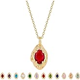 LOUHCY Birthstone Necklace for Women, Dainty 14K Gold Plated Oval Zircon Pendant Necklaces Simple Gold Necklaces for Women Birthday Gifts for Mom Wife