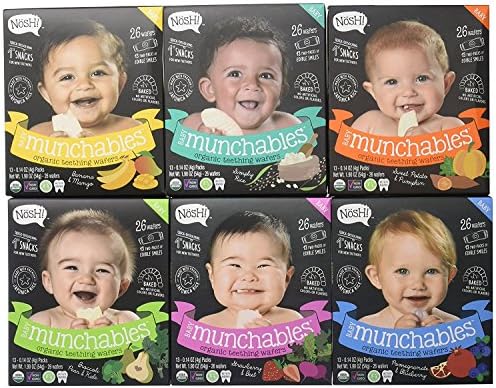 Nosh Baby Munchables Teethers Organic Rice Teething Wafers, 26 Piece, Variety Pack (Pack of 12)