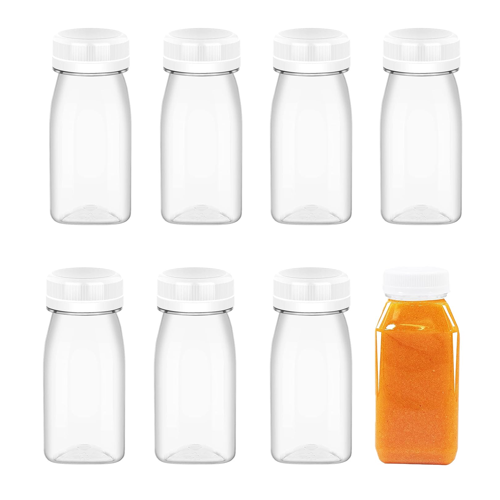 8 Pack 100ml Clear Juice Containers, Mini Reusable Bottles with White Lid