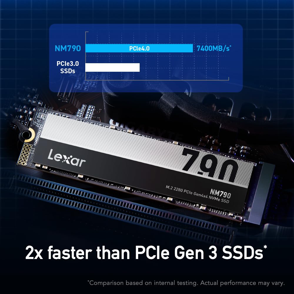 Lexar 8TB NM790 SSD PCIe Gen4 NVMe M.2 2280 Internal Solid State Drive, Up to 7000/6200 MB/s Read/Write, Compatible with PS5, for Gamers and Creators, Black (LNM790X008T-RNNNU)