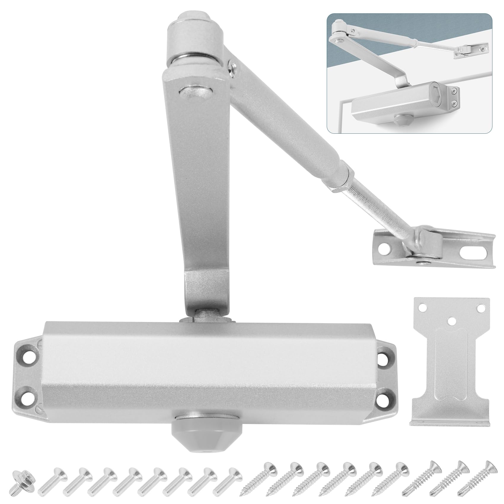 Photo 1 of Automatic Door Closer, 3 Spring Hydraulic Closure Suitable for Residential and Light Commercial Use, Quiet and Soft Door Closer, Door Weights 99~143 Lbs Easy Install (Silver)