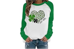HOMISY 2024 Valentine's Day/St. Patrick's Day Long Sleeve Shirts Women Cute Heart Tops Casual Loose Fit T-Shirts Holiday Blouses