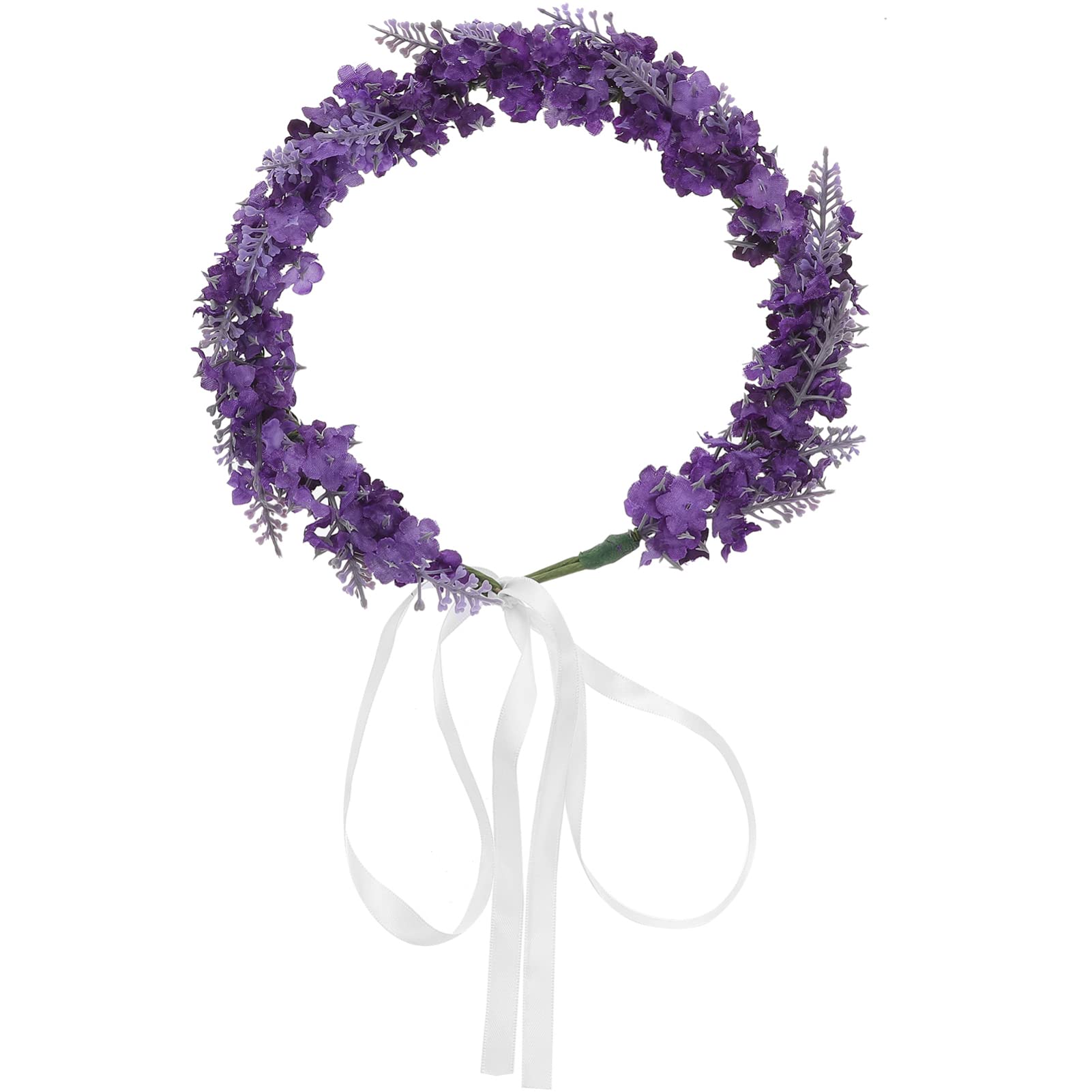 Frcolor Lavender Flower Crown Simulation Floral Headband Wedding Bridal Hair Garland Hair Wreath for Beach Vacation (Dark Purple)