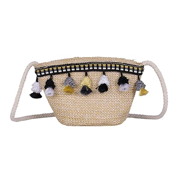 FENICAL Straw Bag Crossbody Tassels Messenger Bag Handmade Woven Beach Bag for Women Girls