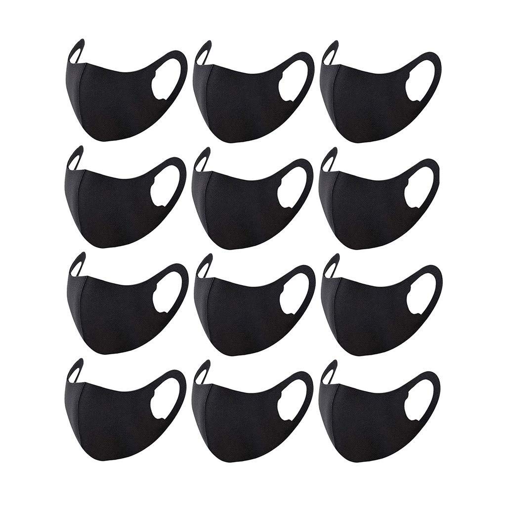 12 Pack Anti Dust Mask Face Mouth Mask, Fashion Reusable Washable Outdoor Unisex Mask, Anti-Pollution Facemask for Running, Cycling, Skiing Motorbikes, Outdoor Activities(Black)