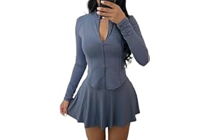 Vssjavun Women 2 Piece Mini Skirt Sets with Long Sleeve Zipper Workout Jacket Sweatsuit Tracksuit Tennis Outfits