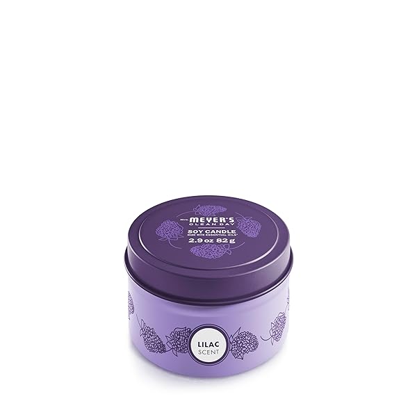 MRS. MEYER’S CLEAN DAY SOY TIN CANDLE, 12 HOUR BURN TIME, MADE WITH SOY WAX AND ESSENTIAL OILS, LILAC, 2.9 OZ