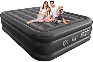 Ezyrest Air Mattress 18", Queen Air Mattress with Built in Pump, Inflatable Mattress with Soft Flocked Top and Portable Carry Bag Adjustable Blow Up Mattress for Guest, Indoor, Travel (Black)