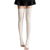 Yolyoo Women's Knitted Thigh High Leg Warmers Extra Long Footless Stirrup Socks Soft Warm Over Knee for Winter 80s Party