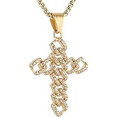 HZMAN 14K Gold Cross Necklace for Men Stainless Steel Cuban Chain Style Cross Necklace