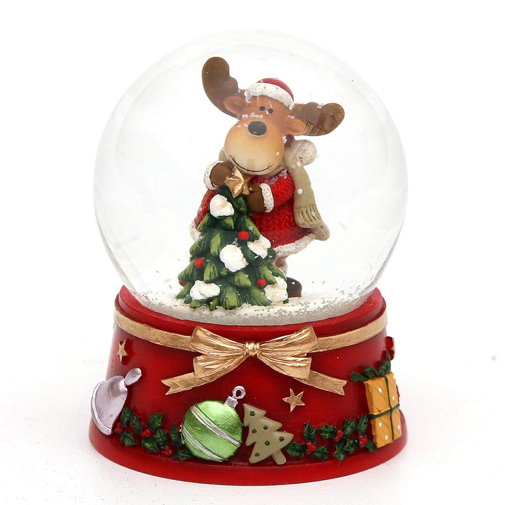 Dekohelden24 Snow globe with moose and red base, dimensions (L x W x H): 7 x 7 x 8.5 cm, ball diameter 6.5 cm.