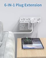 Mscien 3 Way Extension Plug with 3 USB UK Surge Protector 180° Rotation view 3