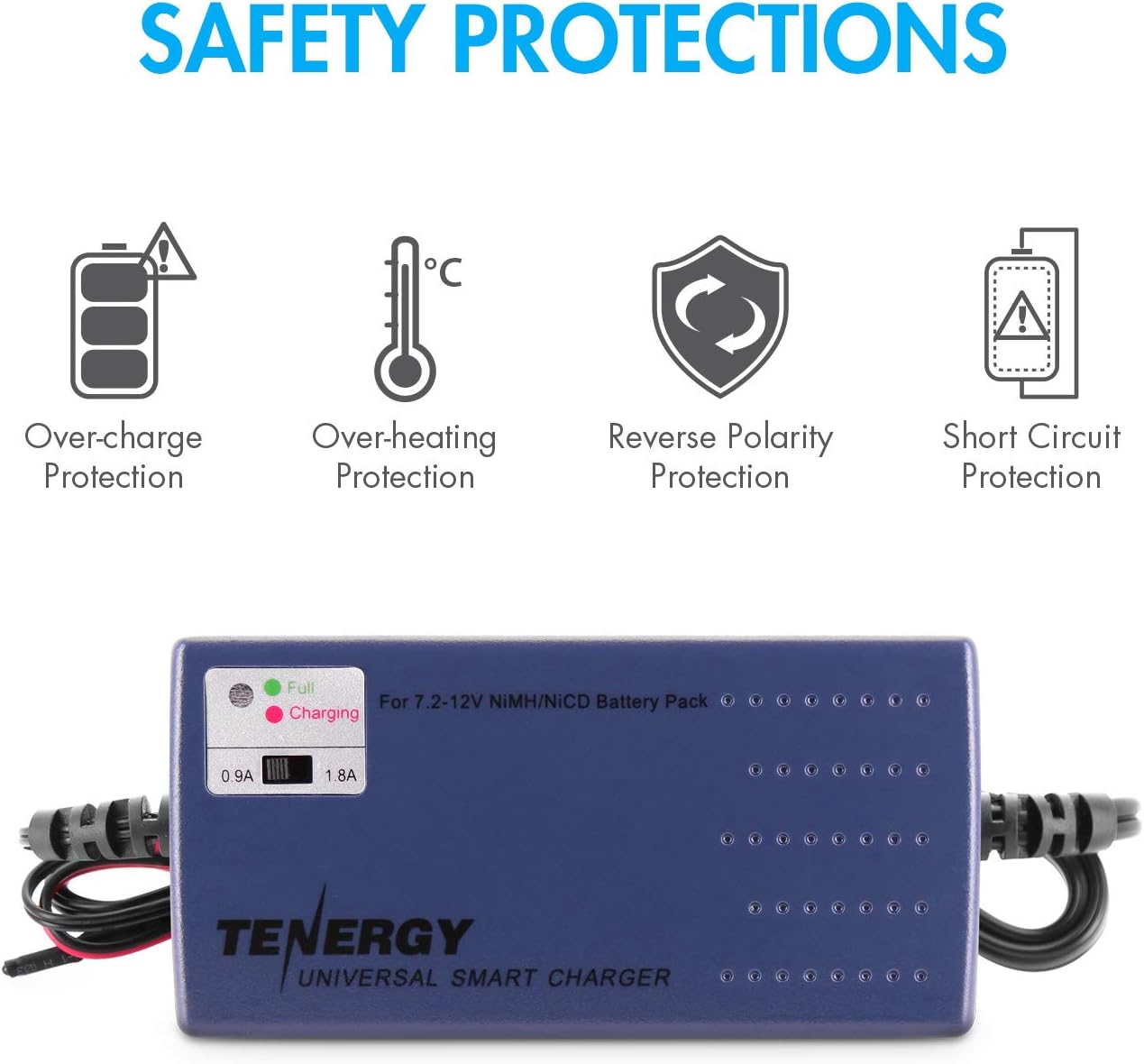 Tenergy RC Battery Charger for NiMH/NiCd 7.2V-12V 6S-10S Battery Packs, Smart Charger for RC Cars, RC Airplanes, Airsoft Batteries, Compatible with Standard Tamiya/Mini Tamiya/Alligator Clip Connector: Home Improvement