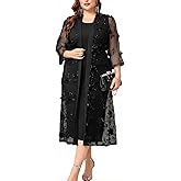 TIARALY Plus Size Mother of The Bride Formal 2 Piece Dress Set with 3D Floral Mesh Jacket Dressy Suit Outfits Guest