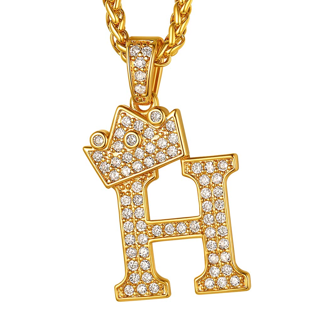 Suplight Crown Initial Drip Necklace, Hip Hop Pendant, Gold Chain Bling Alphabet Name Jewelry, Monogram Necklace A-Z, CZ Tennis Capital Letter Necklace H for Mens and Womens — image 1