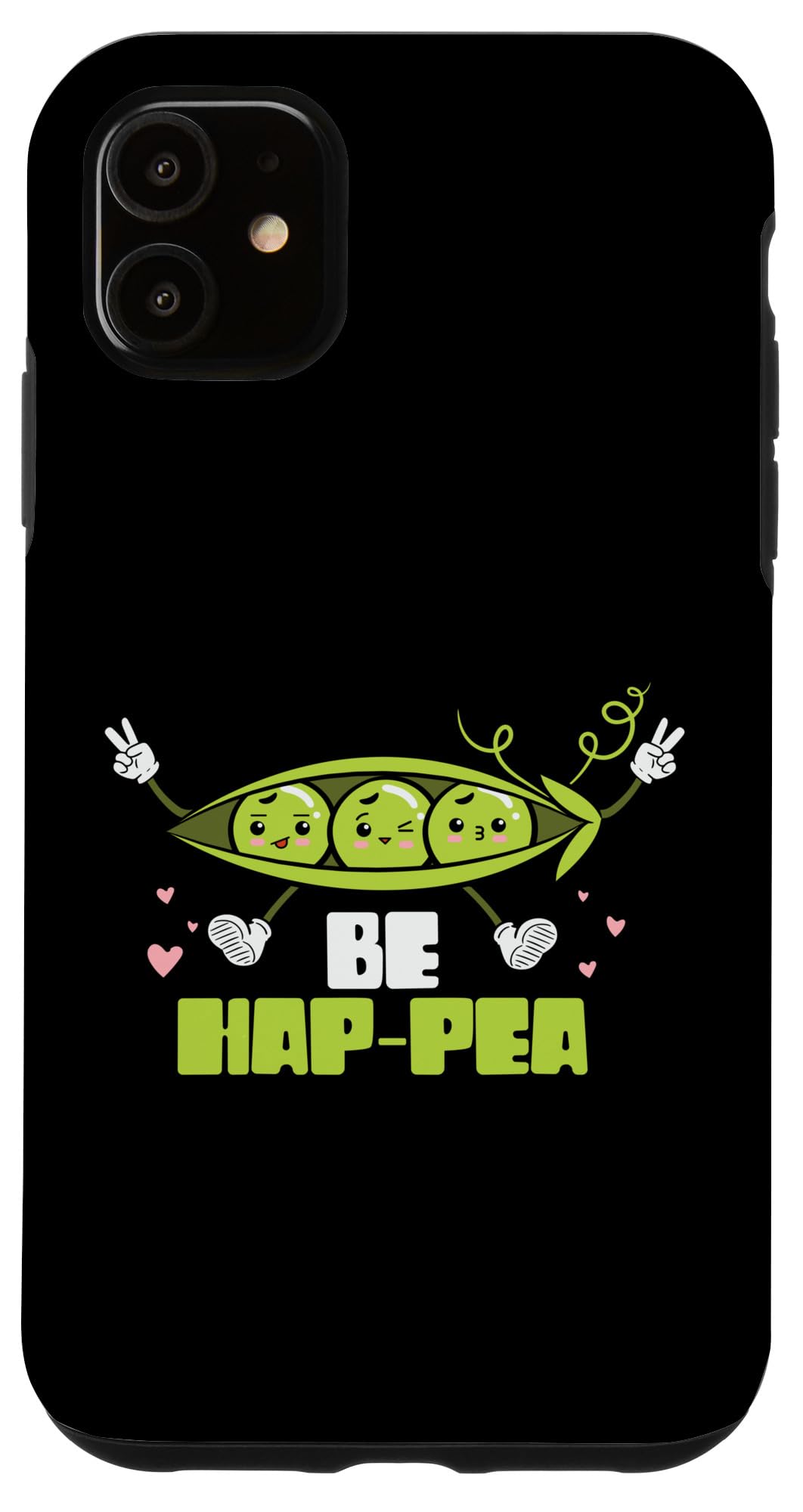 Stay Positive with Cute Pea Characters - Be Hap-Pea Case for iPhone 11