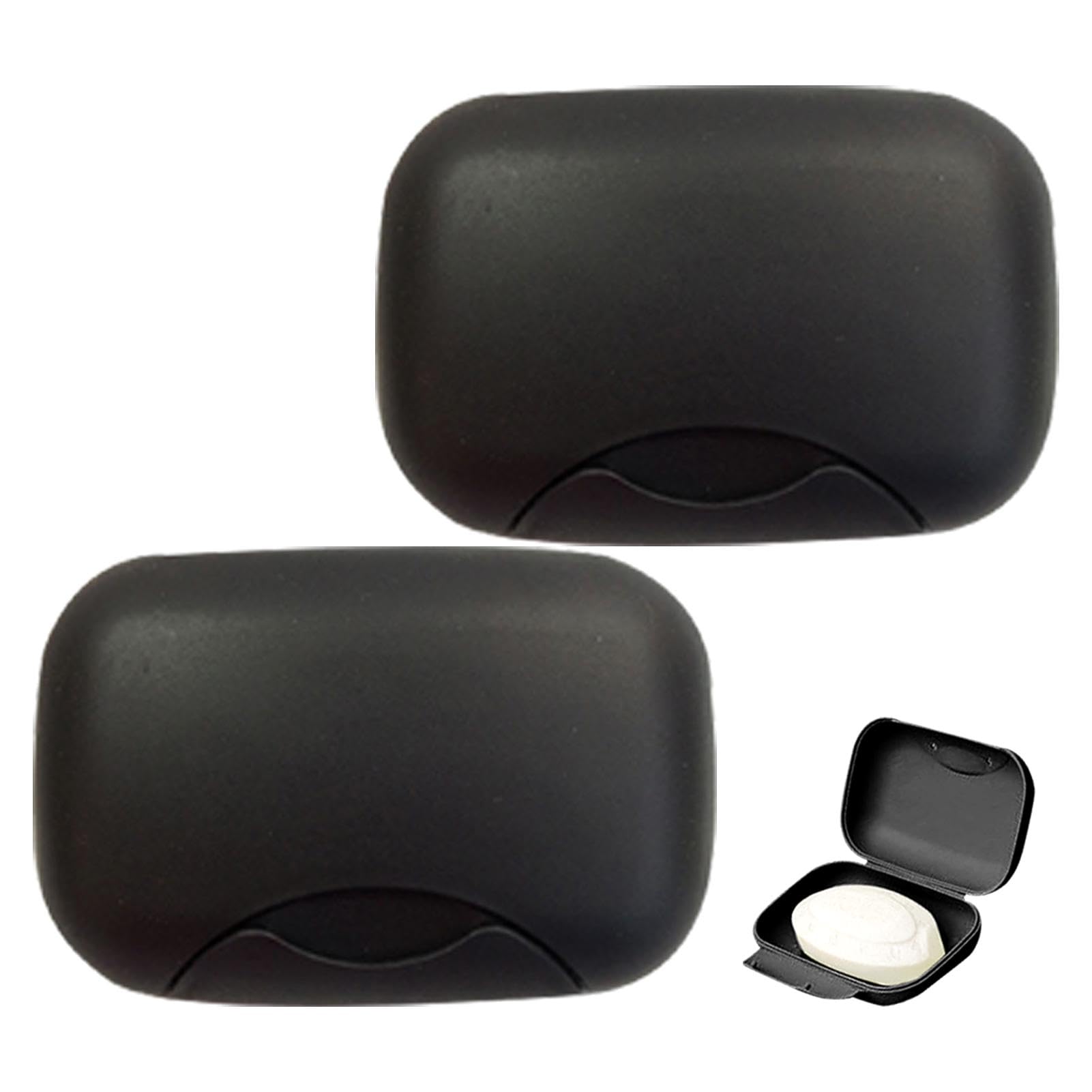 NHBETYS 2 pcs Plastic Soap Dish with Sealed Lid, Travel Soap Bar Case Portable Waterproof Leakproof Soap Holder Box for Home Outdoor Bathroom School Gym Hotel(Black)