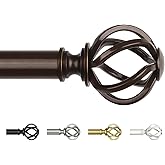 Bronze Curtain Rod 32 to 58 Inches (2.6 to 4.8 ft), USFOOK 7/8 Inch Heavy Duty Curtain Rods for Windows, Telescoping Splicing Drapery Rods with Twisted Cage Finials
