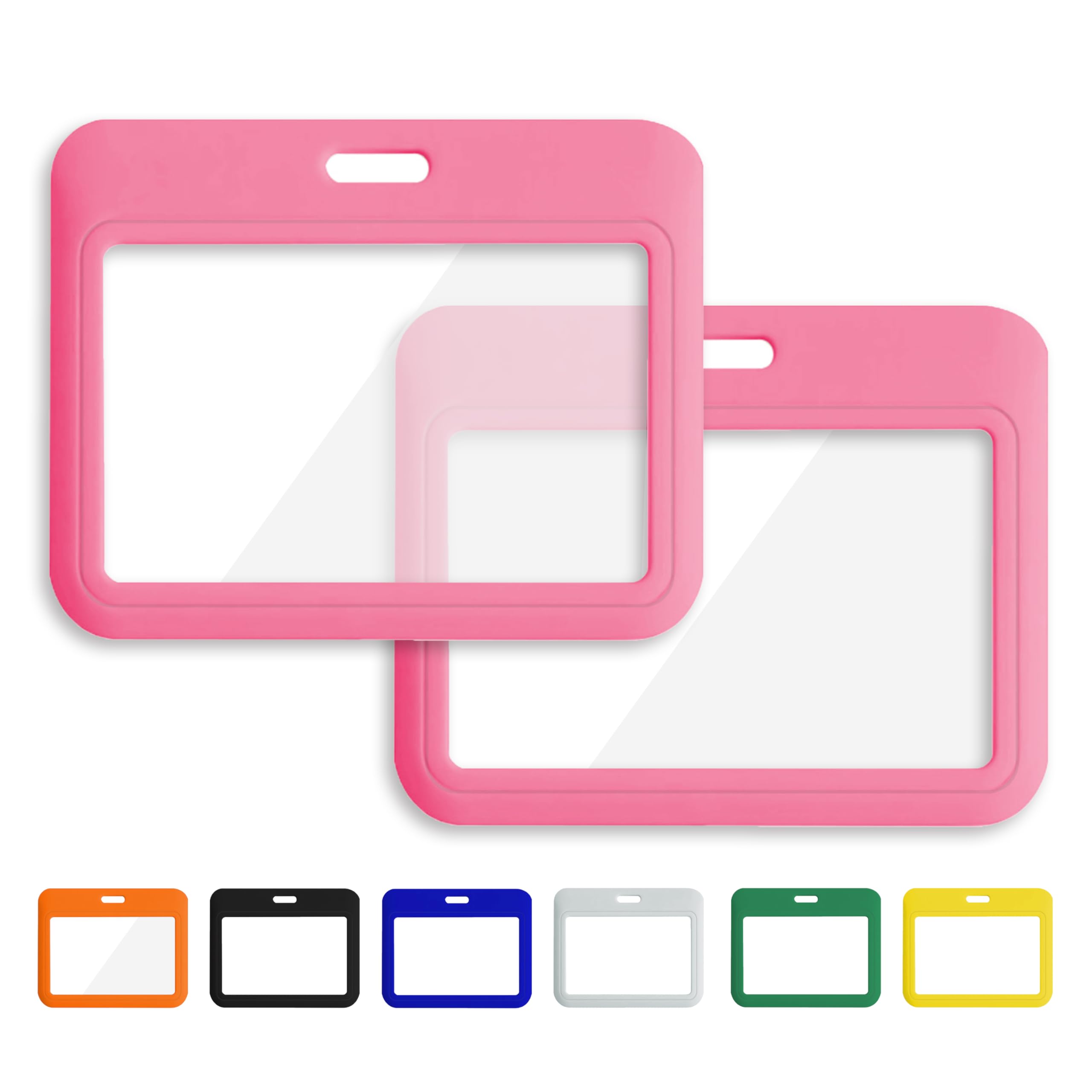 Photo 1 of 1 Pcs ID Badge Holder with Double-Sided Windows Horizontal Hard Plastic Case Pink Card Protector Pouch for Office School ID Credit Cards Proximity Key Cards Driver’s Licenses and Passes