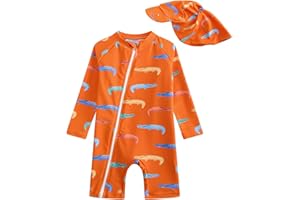 DivingBirds Baby Boys One Piece Swimsuit Long Sleeve, Toddler Boys Full Diagonal Zipper Swimwear 3 Months - 3 Years