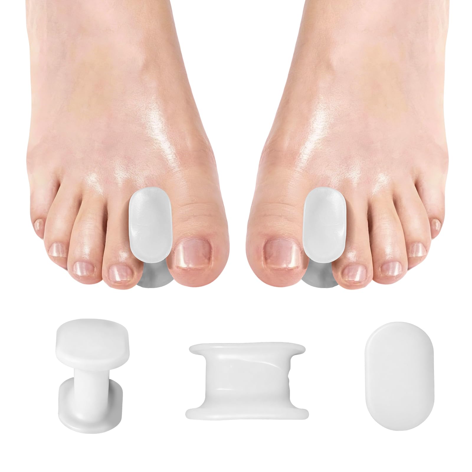 PrettSole 6 Pairs Toe Separators(1/2' Thick), Silicone Toe Spacer, Bunion Relief Pads to Temporarily Correct Big Toe & Relieve Bunion Pain, Overlapping Toe
