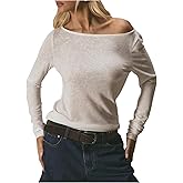 RoseSeek Women's Off The Shoulder Sheer Tops Long Sleeve T Shirts Casual Tee Tops