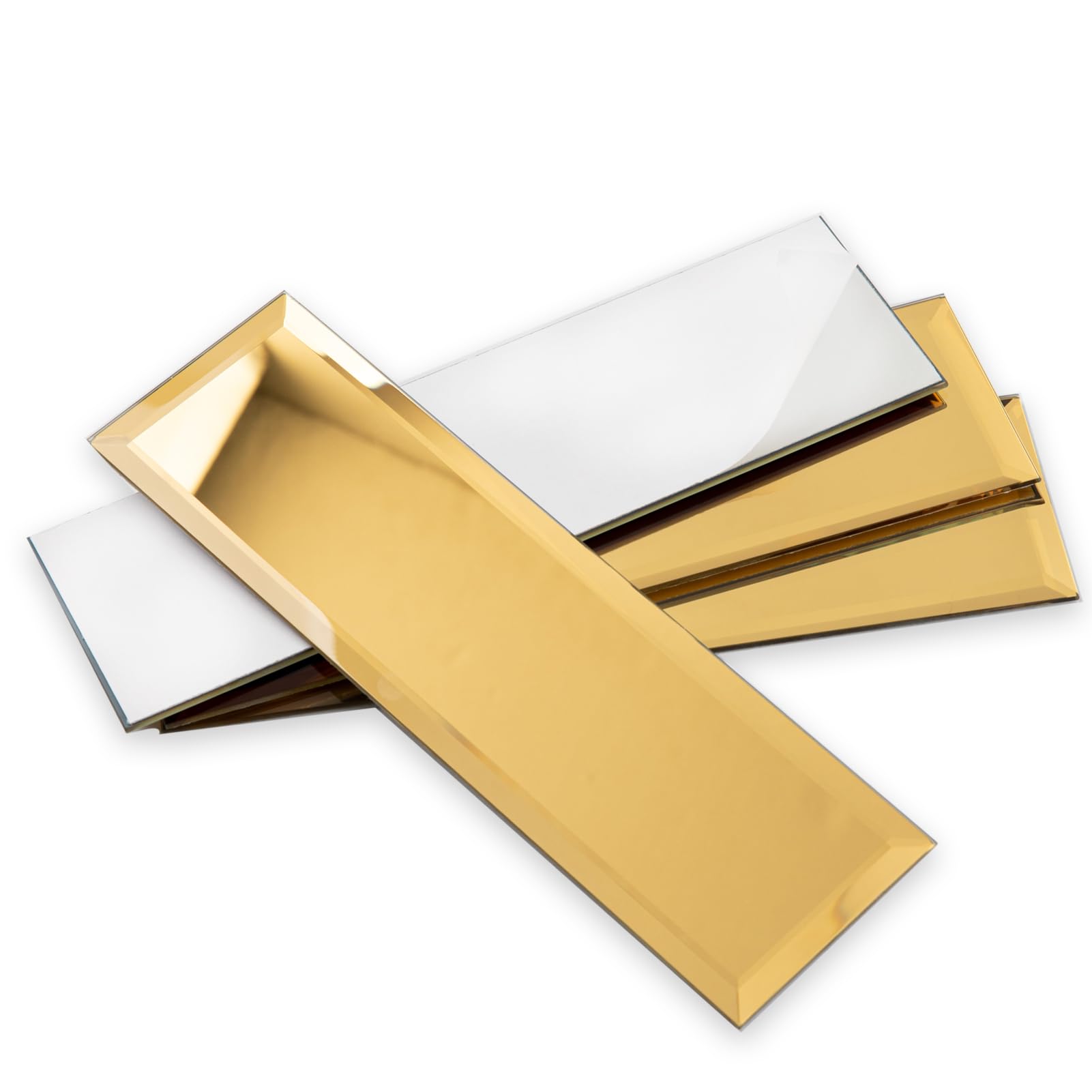 Photo 1 of Diflart Peel and Stick Mirror Backsplash, Gold, 4x12 Inch, Beveled Mirror Subway Kitchen Bar Wall Tile (5 Sq.ft, 15 Pcs)