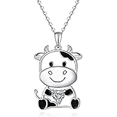 Fryneauy Cow and Highland Cow Necklace Sterling Silver S925 Jewelry Italian Horn Pendant for Women