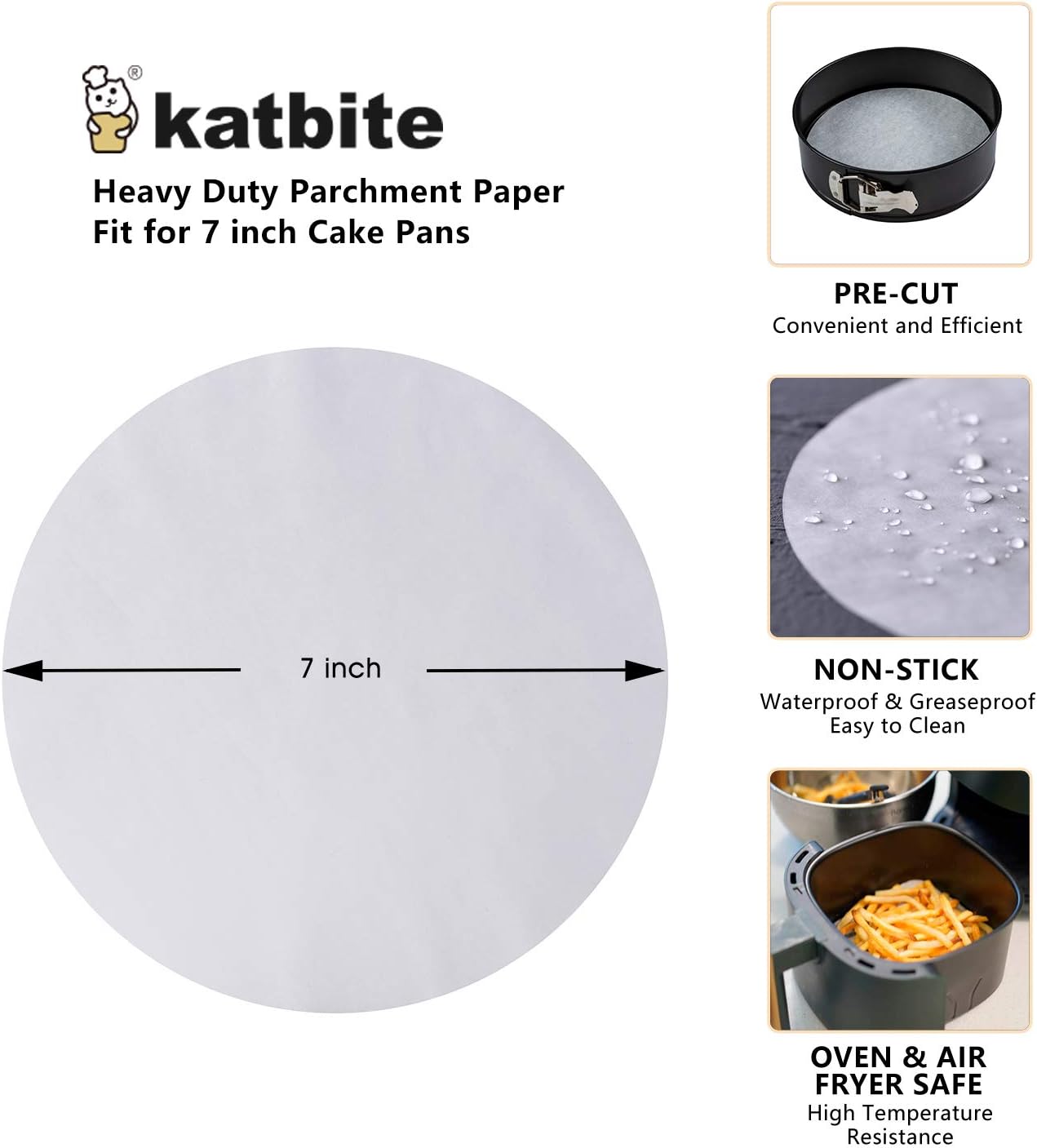 Katbite Heavy Duty Greaseproof Paper Sheets,200pcs 7 Inch Baking Paper Rounds Non Stick Baking Parchement Paper,Used for Cake Cooking,Patty Separating - Image 3