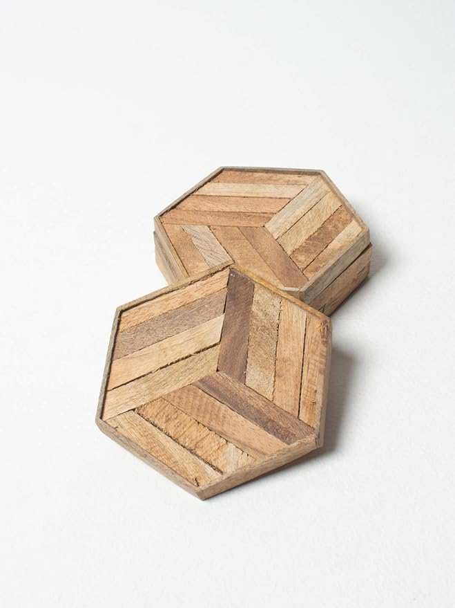 Buy Casa Decor Set of 4 Hexagon Wooden Frame Coasters Sets Tea & Coffee