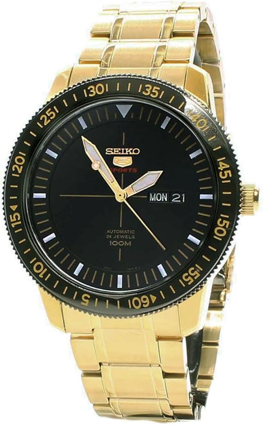 Amazon Com Seiko 5 Automatic Black Dial Gold Plated Mens Watch Srp570 Seiko Watches