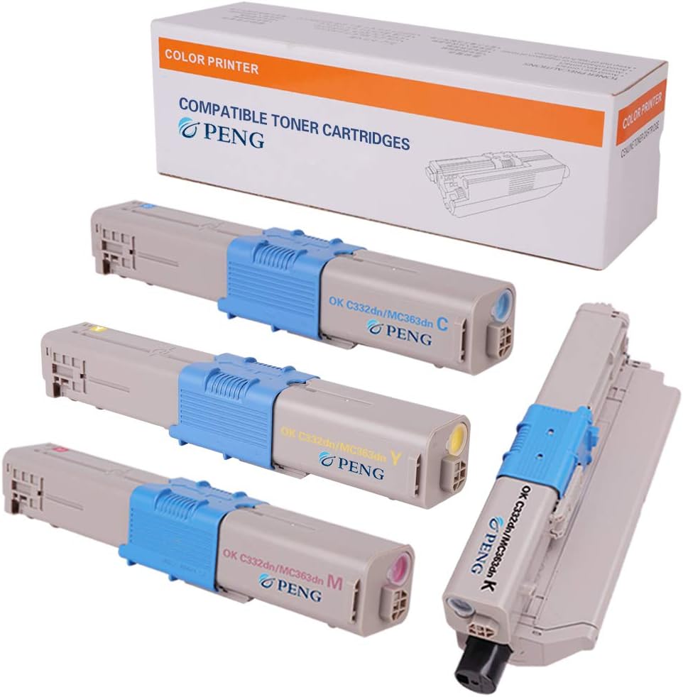 Kuncheng Compatible Toner Cartridge for OKI Okidata C332 C332dn MC363 MC363dn Printers Replacement for 46508704 46508703 46508702 46508701 K/3,500 Pages,and CMY/3000pages(4-Color Pack: Computers & Accessories