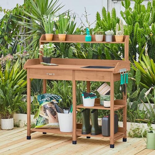 Yaheetech Outdoor Potting Bench Table Potters Benches Garden Work