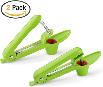 2 Pcs Cherry And Olive Pitter Olive Pitter Core Remover Date Seed Remover With Stainless Rod And Food Grade Silicone Holder For Making Jam And Jelly Bake Cooking Green Amazon Co Uk