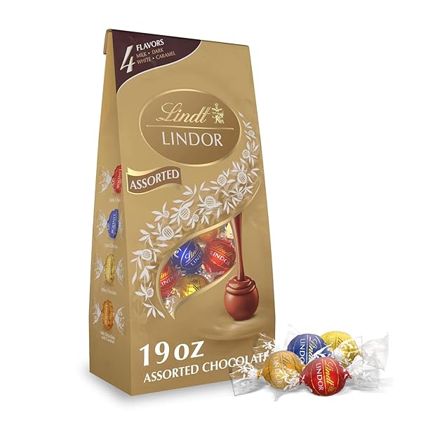 LINDT LINDOR ASSORTED CHOCOLATE CANDY TRUFFLES – MILK CHOCOLATE, WHITE CHOCOLATE, DARK CHOCOLATE, AND CARAMEL MILK CHOCOLATE – 19 OZ, 2 PACK
