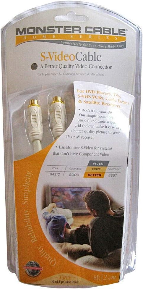 Monster S-Video Cable 8FT - 120006 24k Gold Contacts 4 Pin for TV/HDTV/DVD/VCR/Camcorder (Retail Packing): Home Audio & Theater