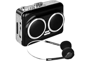 BURTOWIC Dual Speaker Pure Stereo &Auto Reverse Cassette Player，Portable Cassette to MP3 Converter via USB,Cassette Tape Player with Dual Power Options,Built in 3.5mm Headphone Jack,Support U Disk, USB Card