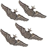 SUPERFINDINGS 4Pcs Wings Pins 2.3" Wide Air Force Senior Pilot Wings Badge Alloy Aviator Wing Pin Metal Pilot Wing Brooch for Hat Shirt Uniform Costume Flight Attendant Pins, Gift for Pilots