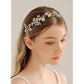 Denifery Bride Wedding Leaf Hair Vine Bridal Gold Hair Piece Rhinestone Headband Hair Accessories for Women and Girls