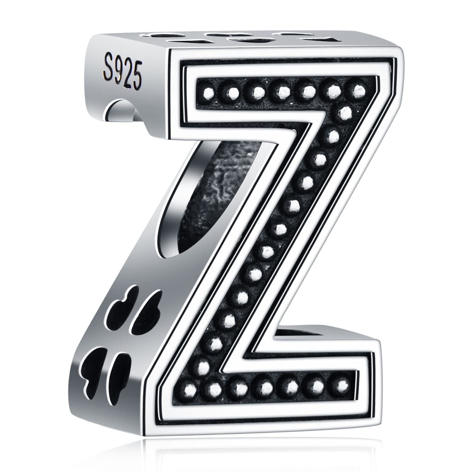 Letter Z Charms, Initial Z Alphabet Beads in Vintage 925 Sterling Silver, fits Pandora Charm Bracelet, Gift for Lovers/Friend/Christmas