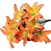 Artfen Artificial Lily 10 Heads Fake Lily Artificial Flower Wedding Party Decor Bouquet Home Hotel Office Garden Craft Art Decor Orange