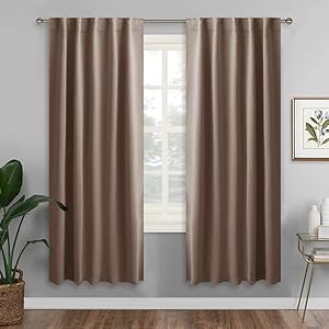 RYB HOME Decorative Curtain Drapes for Coffee, Blackout Window Panels Thermal Insulated Shades Block Summer Heat & Winter Cold for Energy Saving, 42 inch Wide x 72 inch Long, Mocha, 2 Panels