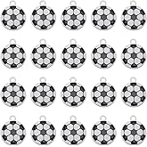 SUNNYCLUE 1 Box 30Pcs Soccer Charms Bulk Sport Ball Charm Silver Enamel Metal Black White Flat Round Football Alloy Sports Charms for Jewelry Making Charms DIY Necklace Bracelet Earring Crafting Women
