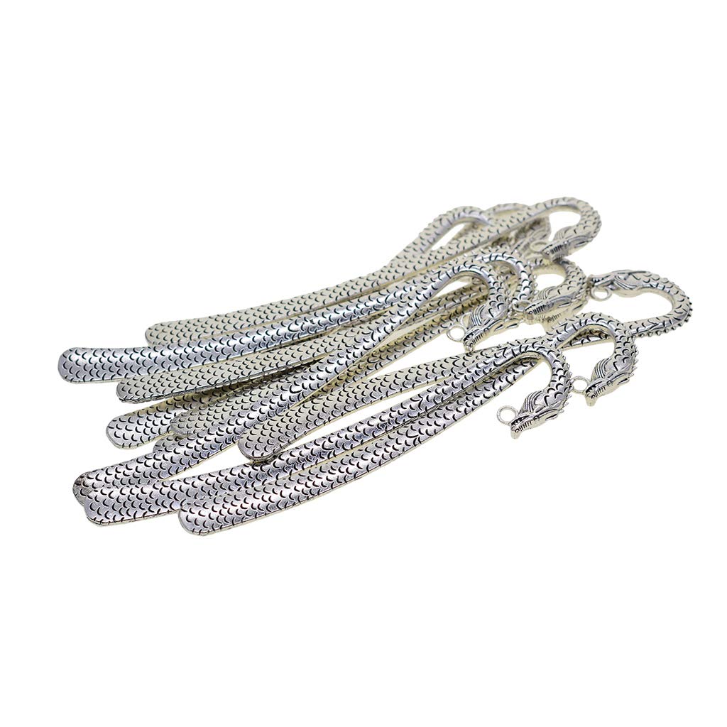 Pack of 10 Silver Metal Beading Bookmarks Blanks Bulk with Hook Dragon Bookmarks Making Kit Accessories