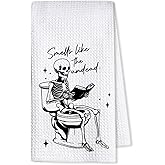 Threegoat Funny Spooky Halloween Hand Towels for Bathroom,1 PCS Smells Like The Undead Kitchen Towels, Gothic Home Decorative Towels for Skull Gifts, Funny Dish Towels for Owners Housewarming - C16